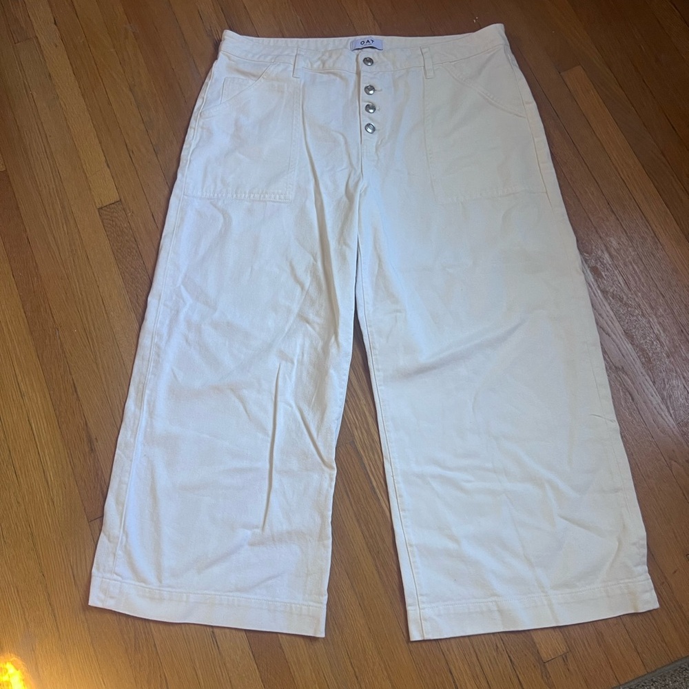 Oat New York Cream Wide-Leg Pants with Button Details